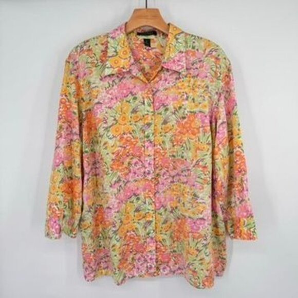 Lauren Ralph Lauren Womens Floral Button-Up Shirt size 2X plus Cotton - Picture 2 of 9